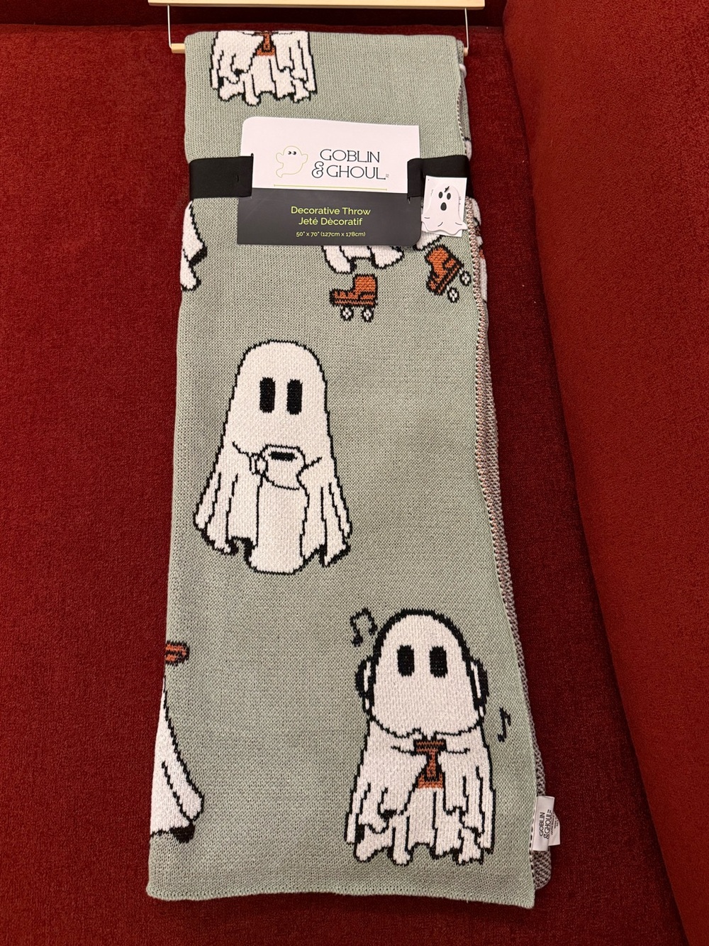 Goblin & Ghoul Ghosts Ghost Drinking Coffee Music Skating Green Throw Halloween
